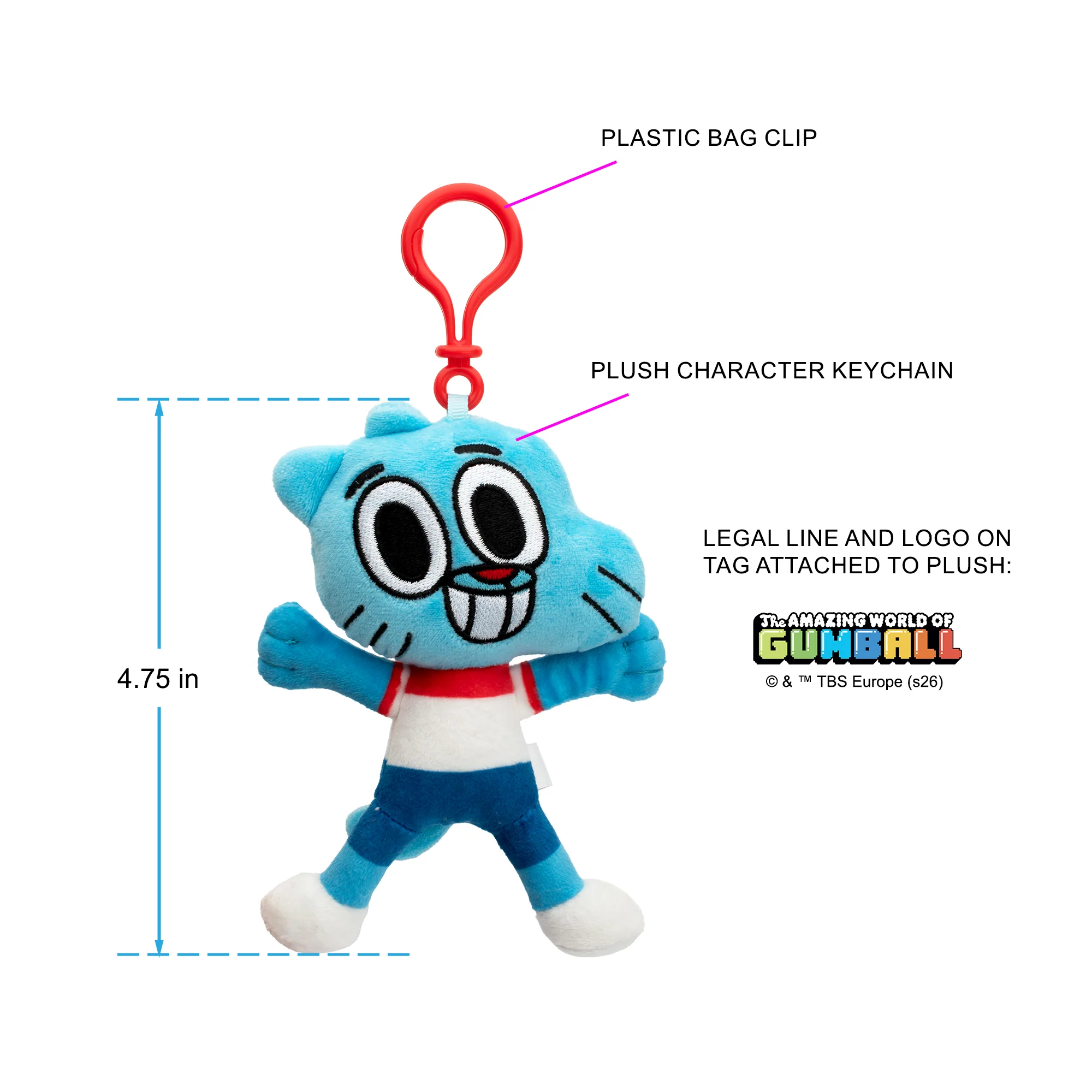 Amazing World of Gumball Blue Cartoon Cat Plush Keychain - Image 3