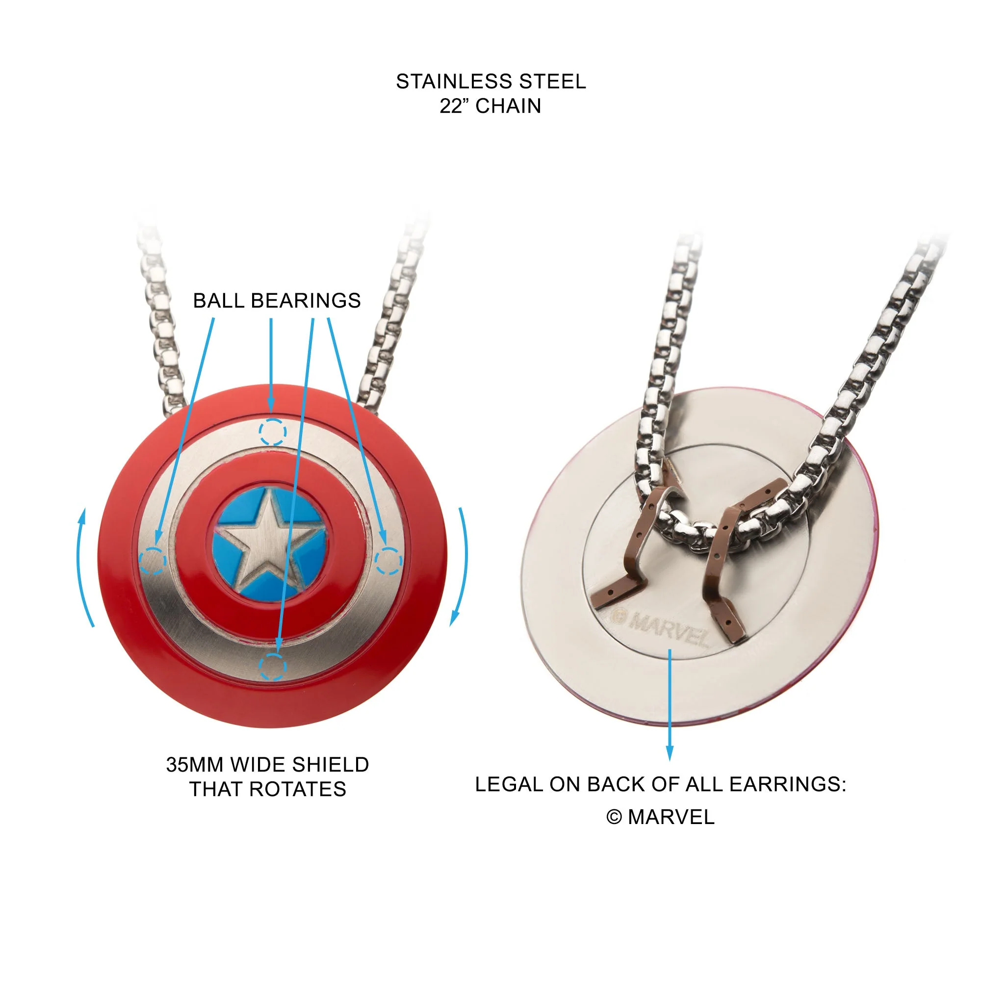 Marvel Captain America Spinning Shield Pendant Necklace - Image 4