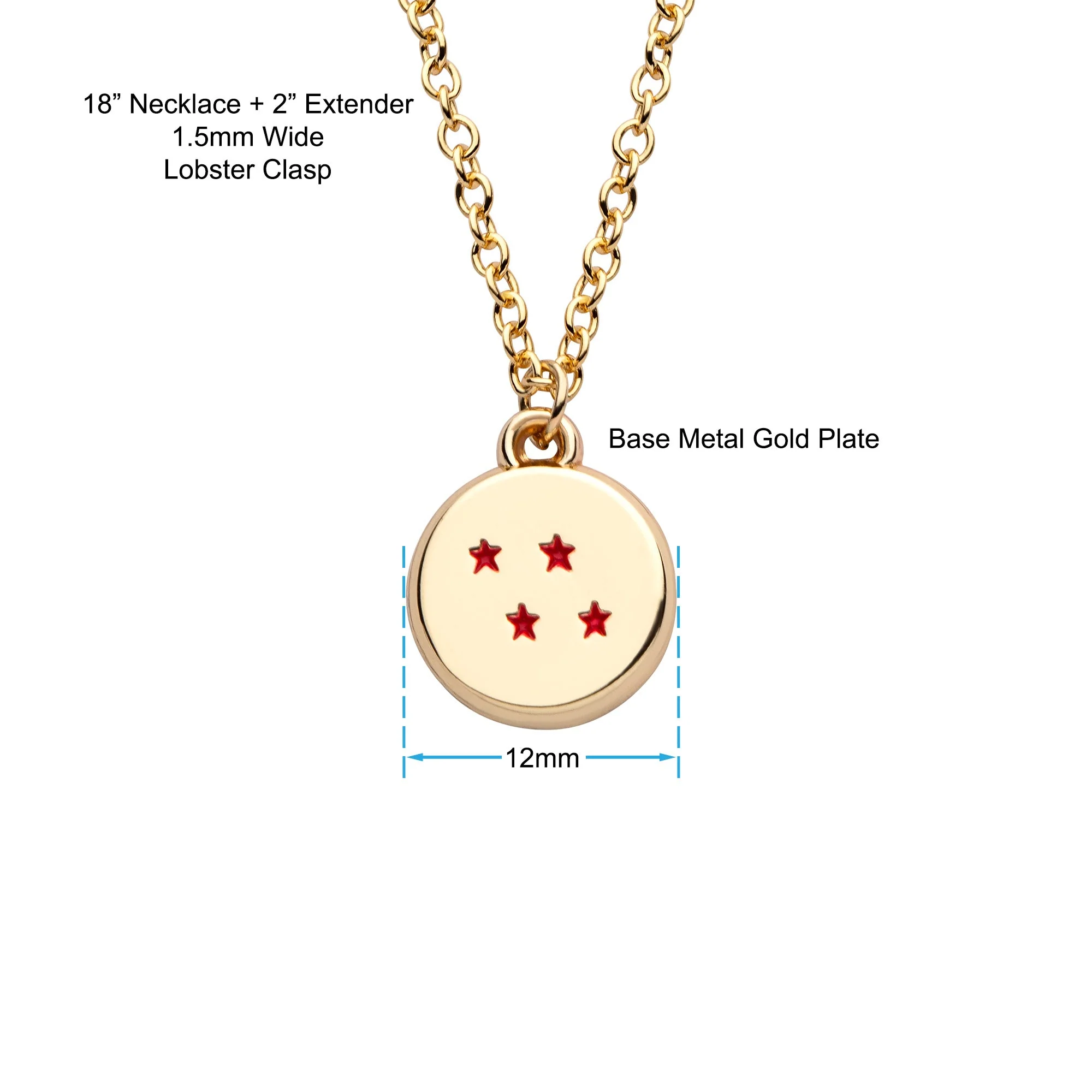 Dragon Ball Z Gold Plated 4 Star Pendant Necklace - Image 5