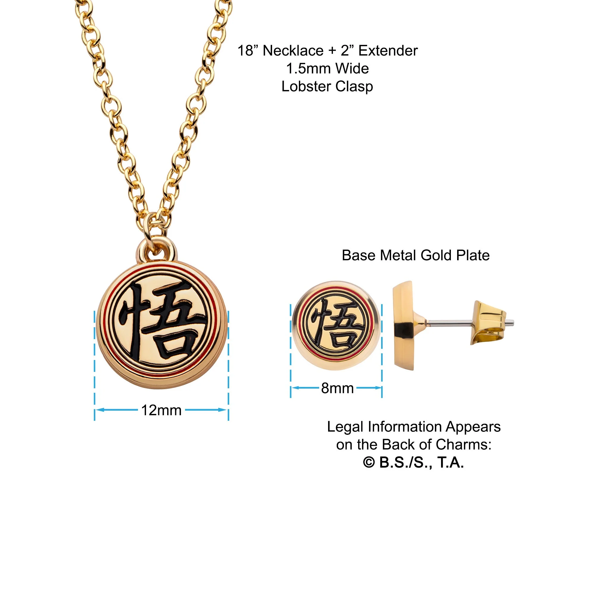 Dragon Ball Z Kanji Necklace & Earring Set - Image 4