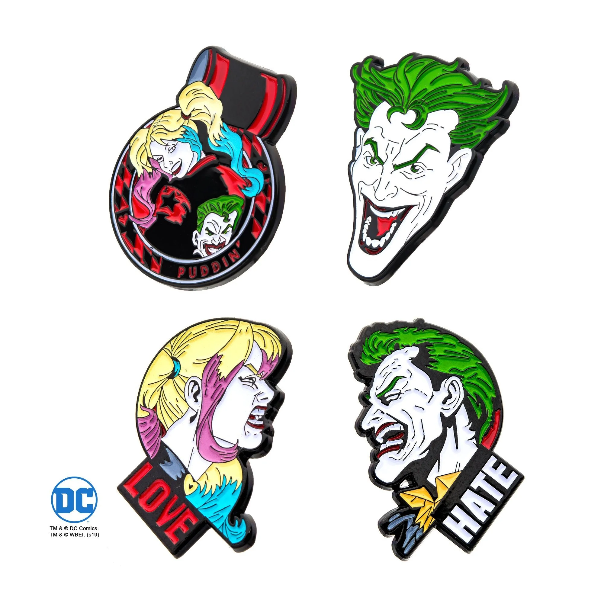 DC Comics Joker and Harley Quinn Face Lapel Pin Set (4pcs) - Image 3