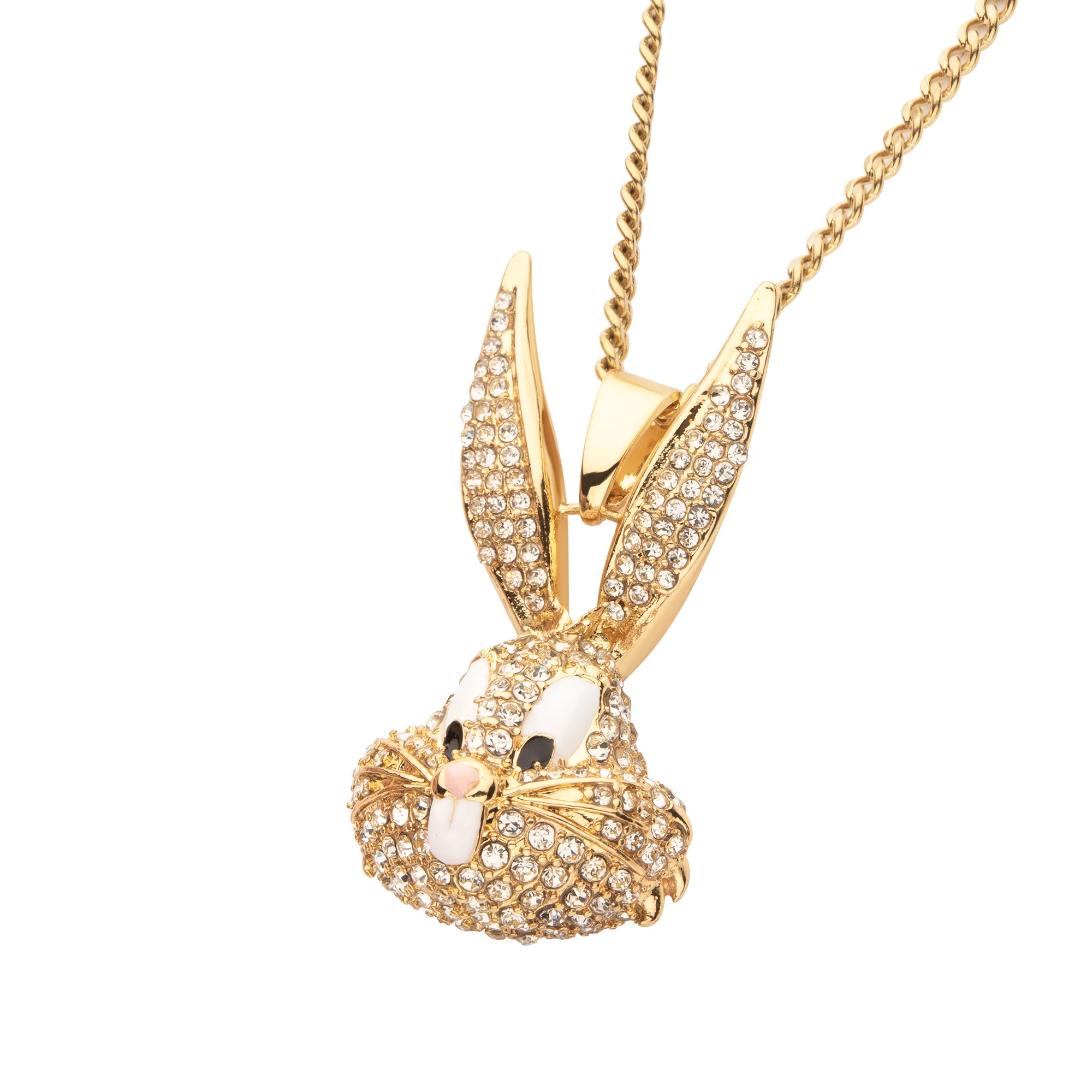 Looney Tunes Bugs Bunny Crystal Gold Plated Bling Pendant Necklace - Image 3
