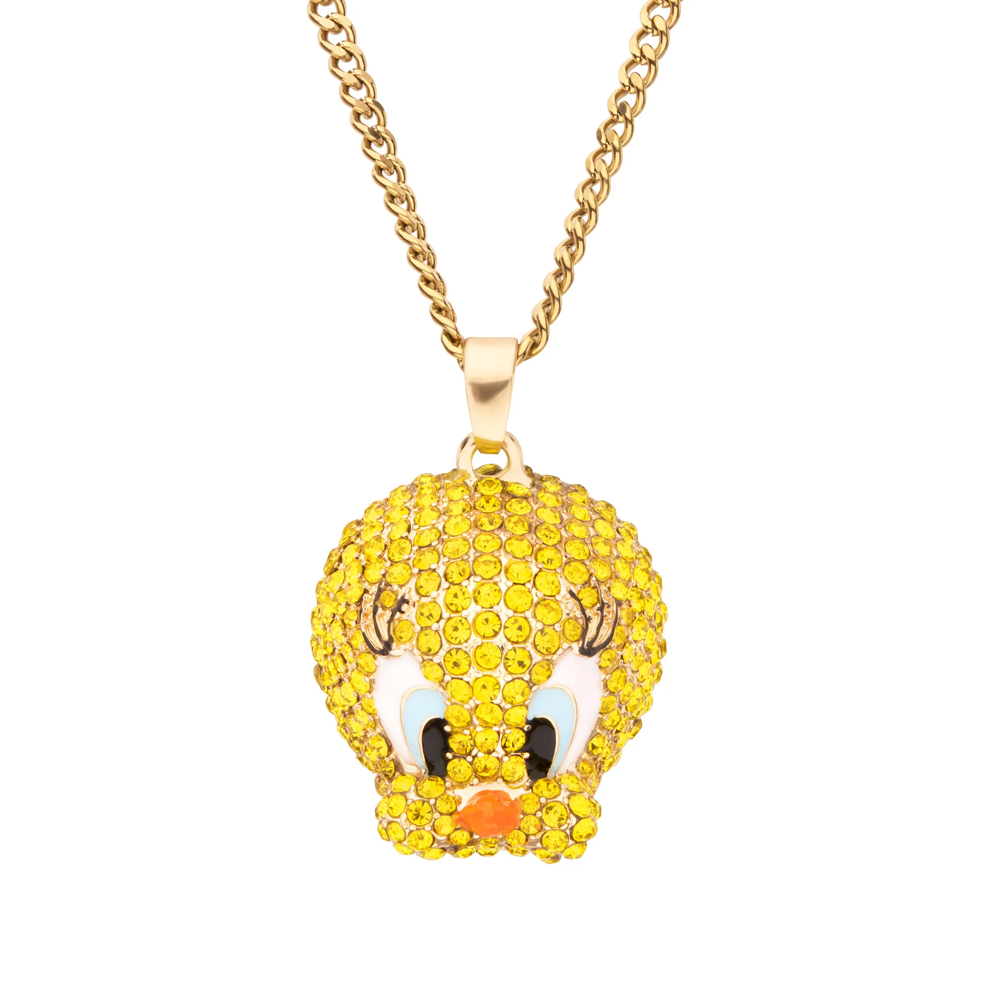 Looney Tunes Tweety Bird Gold Plated Bling Pendant Necklace