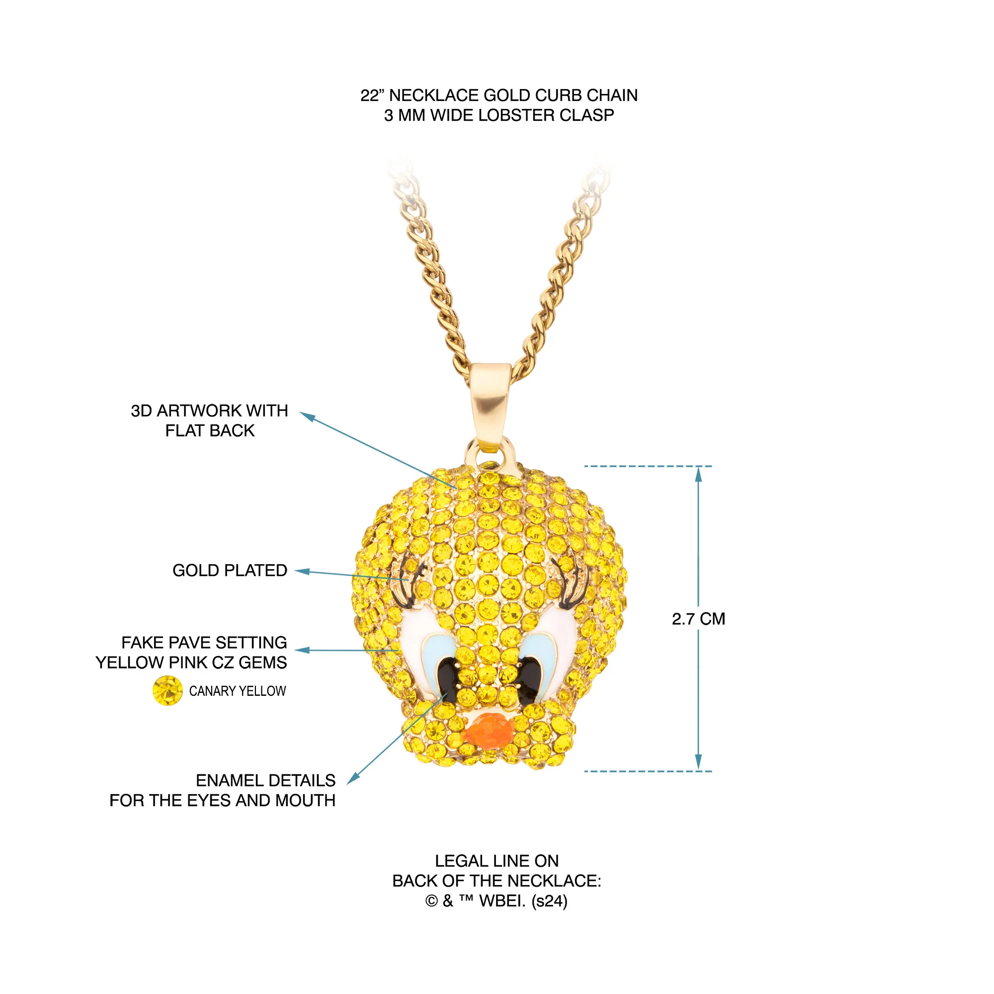 Looney Tunes Tweety Bird Gold Plated Bling Pendant Necklace - Image 5