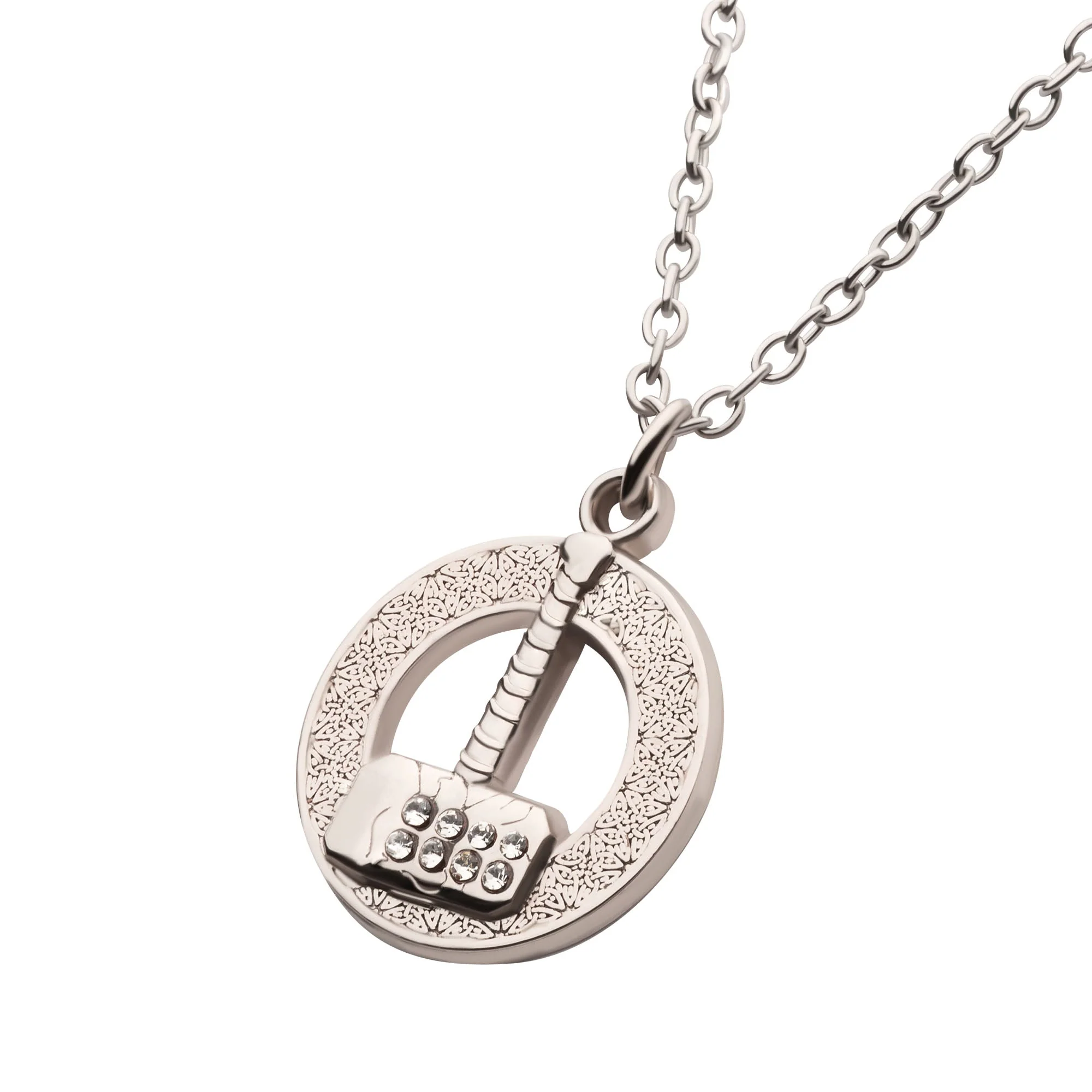 Marvel Base Metal Thor Love and Thunder Hammer with Clear Synthetic stone Pendant with Stainless Steel Chain. - Image 4