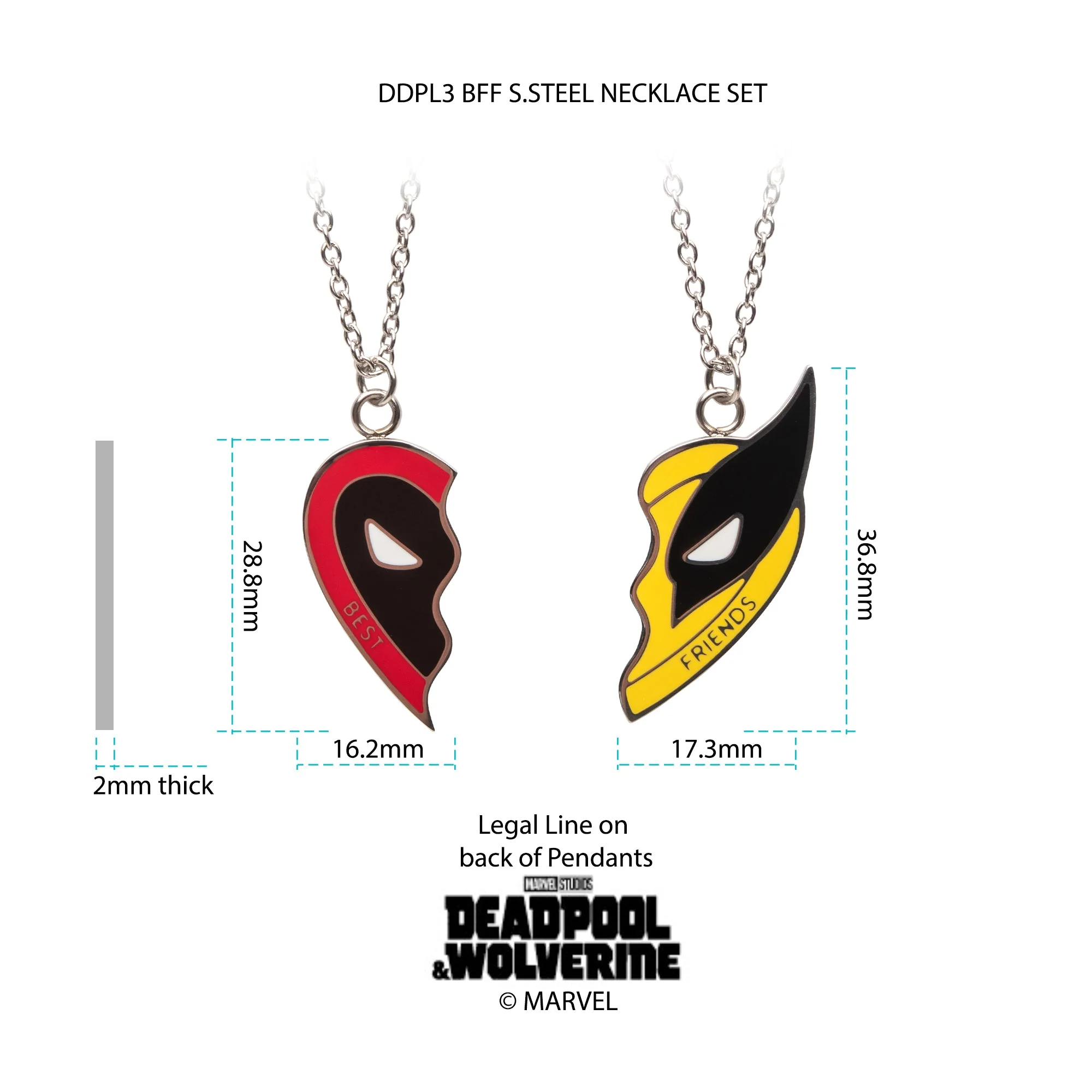 Marvel Deadpool & Wolverine Best Friends Stainless Steel Pendant Necklace Set - Image 4