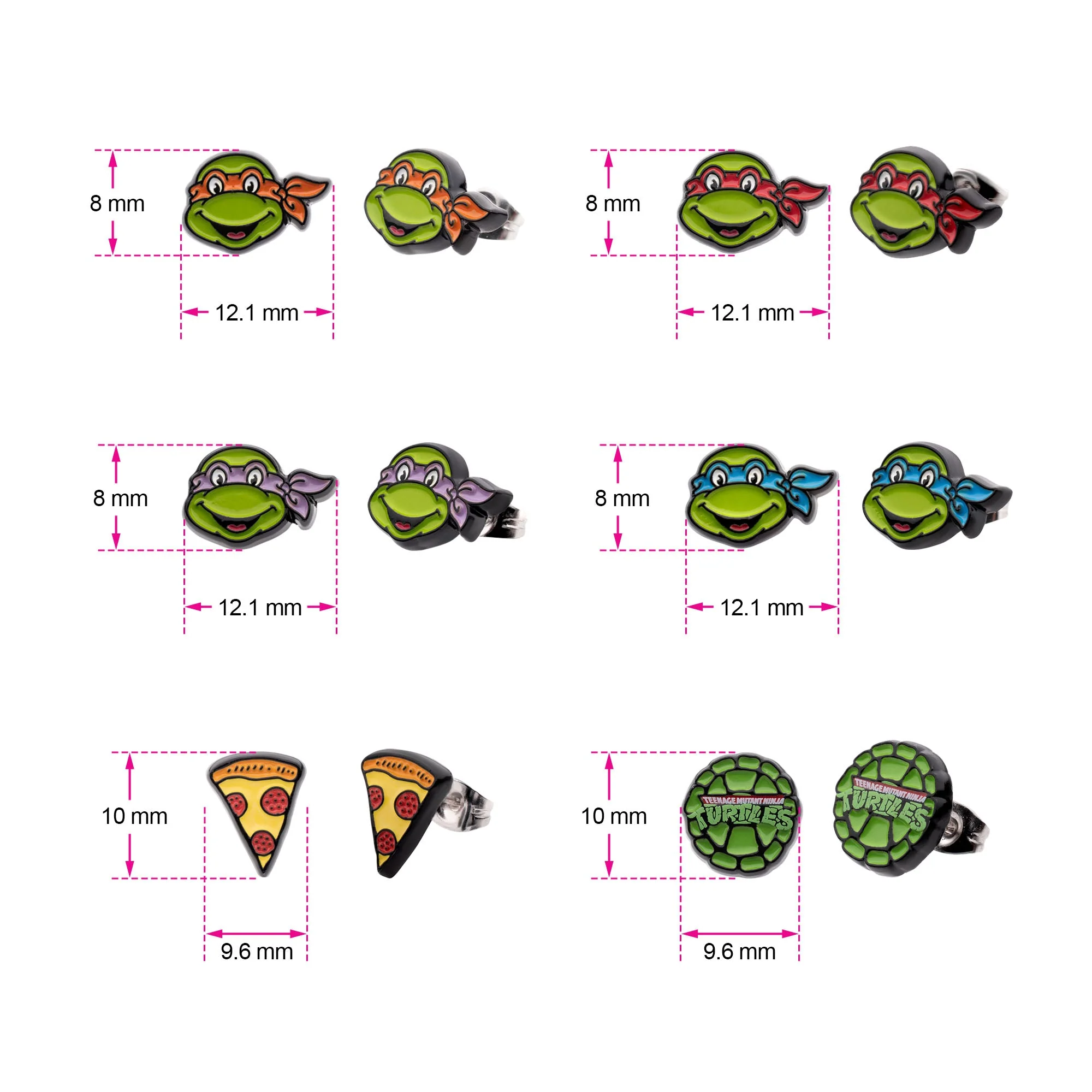 Teenage Mutant 6-pair Enamel Stud Earrings Sets. - Image 3