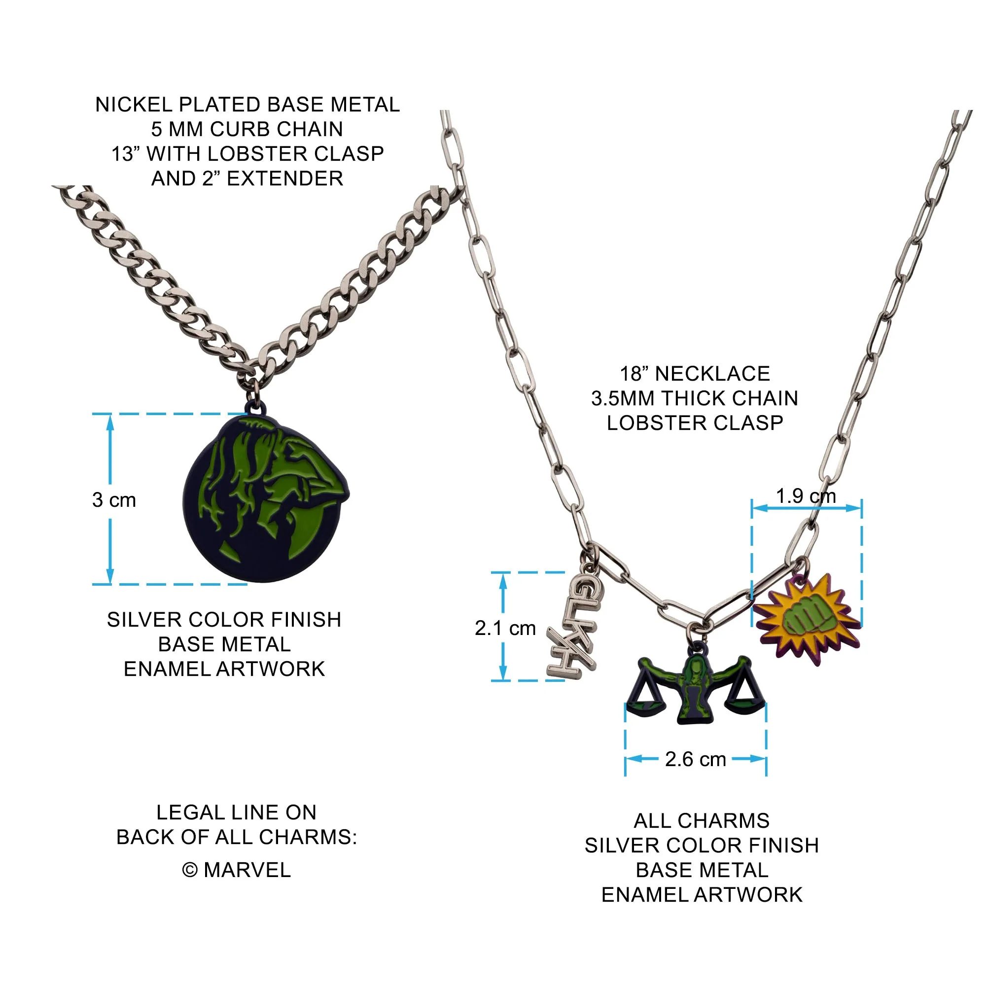 Marvel She-Hulk Charm Chain Set Necklace - Image 3