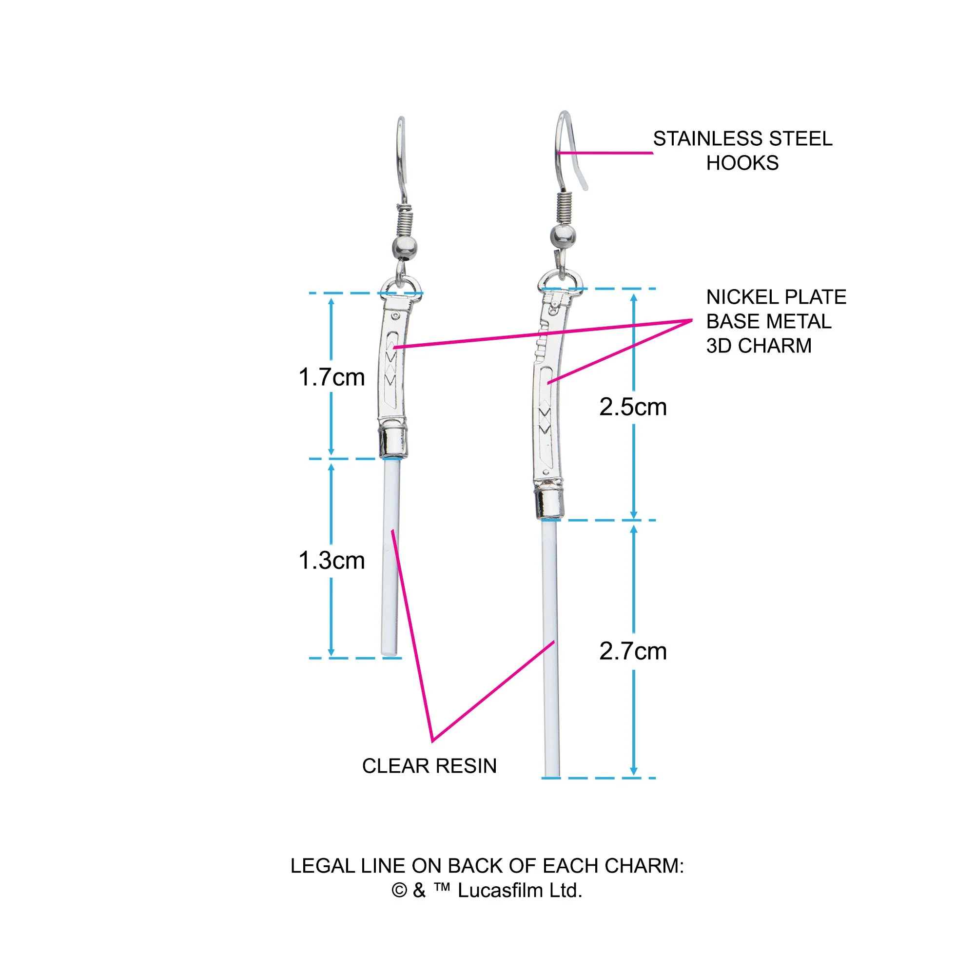 Star Wars Ahsoka Tano Lightsaber Drop Earrings - Image 3