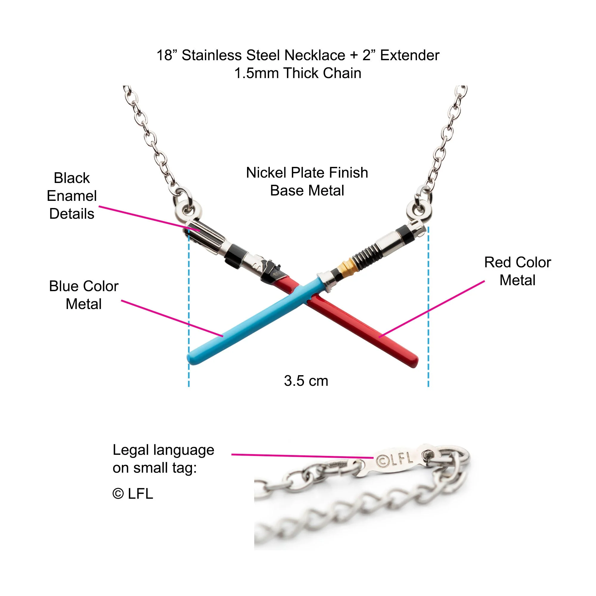 Star Wars Book of Boba Fett Crossed Lightsaber Base Metal Necklace Set with Steel Chain. - Image 5