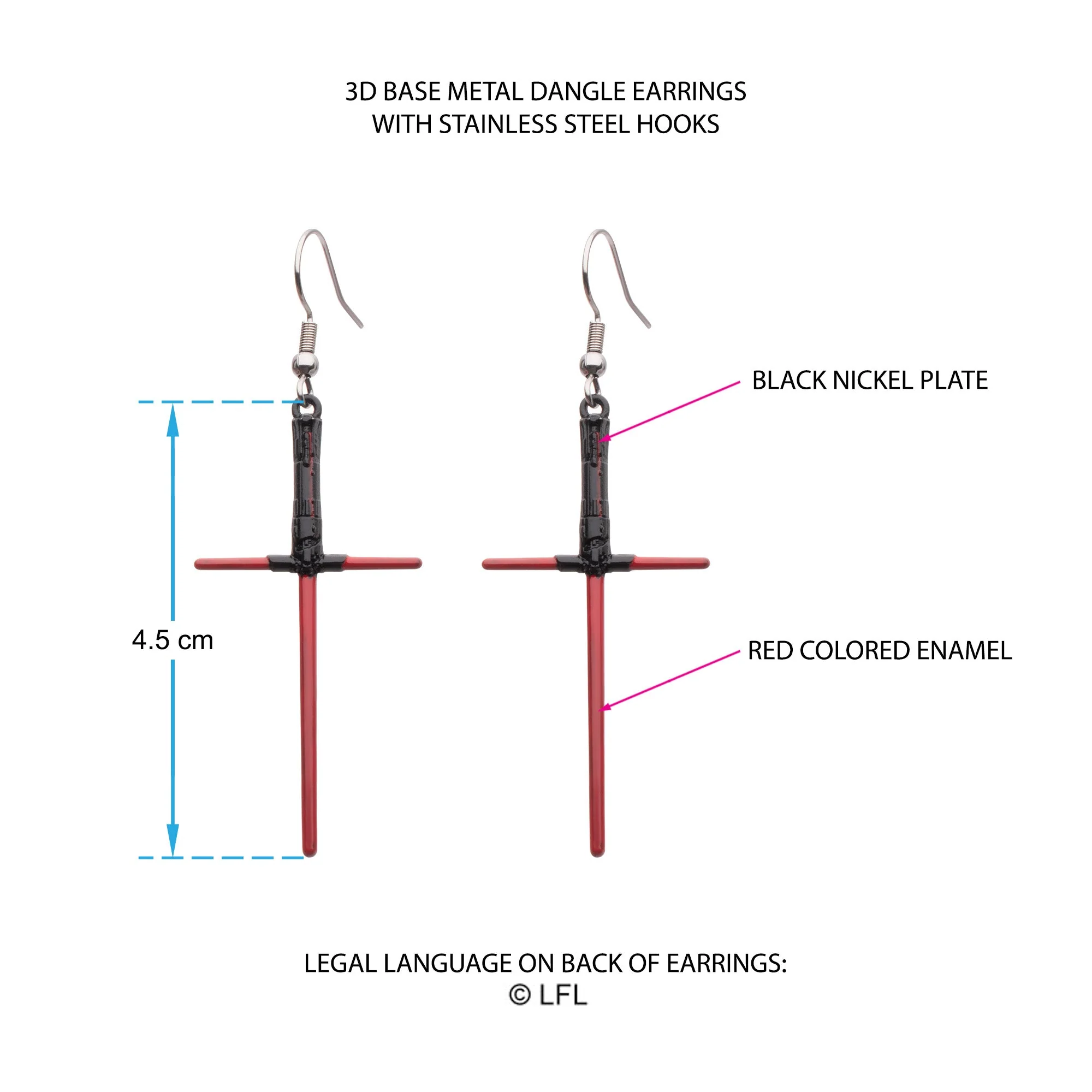 Star Wars Kylo Ren Lightsaber Drop Earrings - Image 3