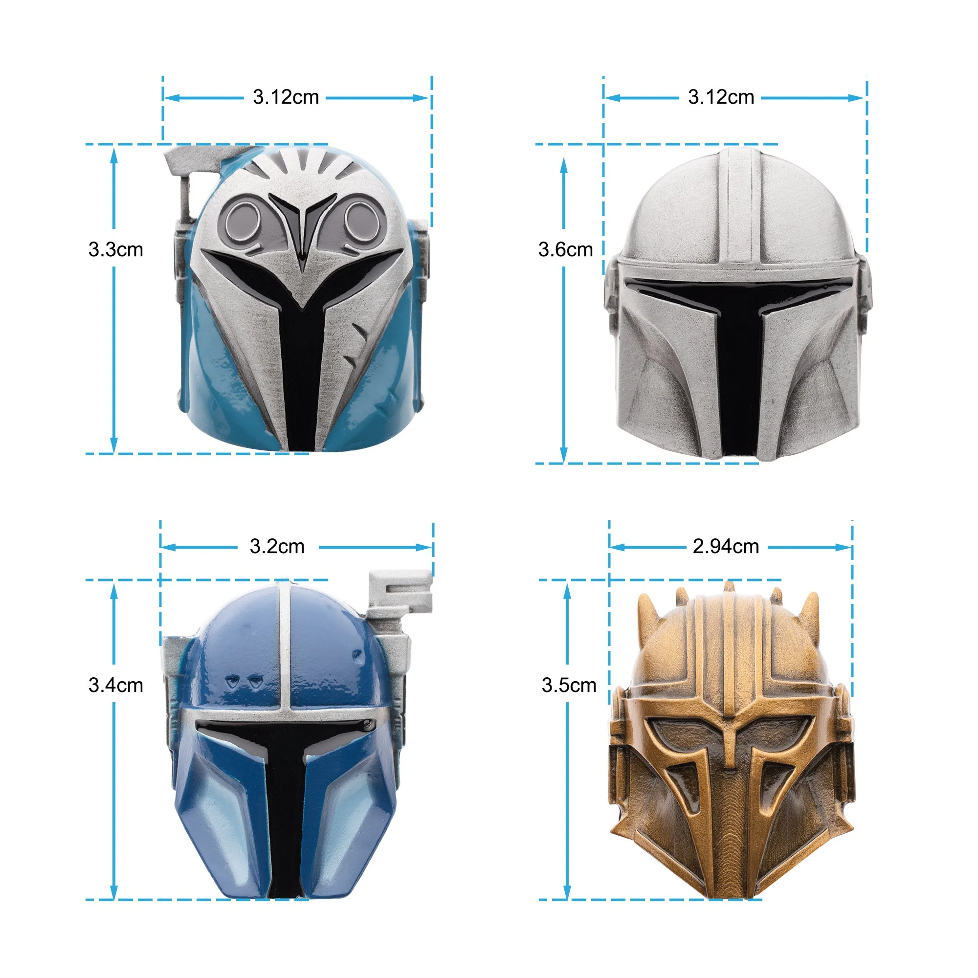 Star Wars Mandalorian 4-pc 3D Helmet Pin Set - Image 4