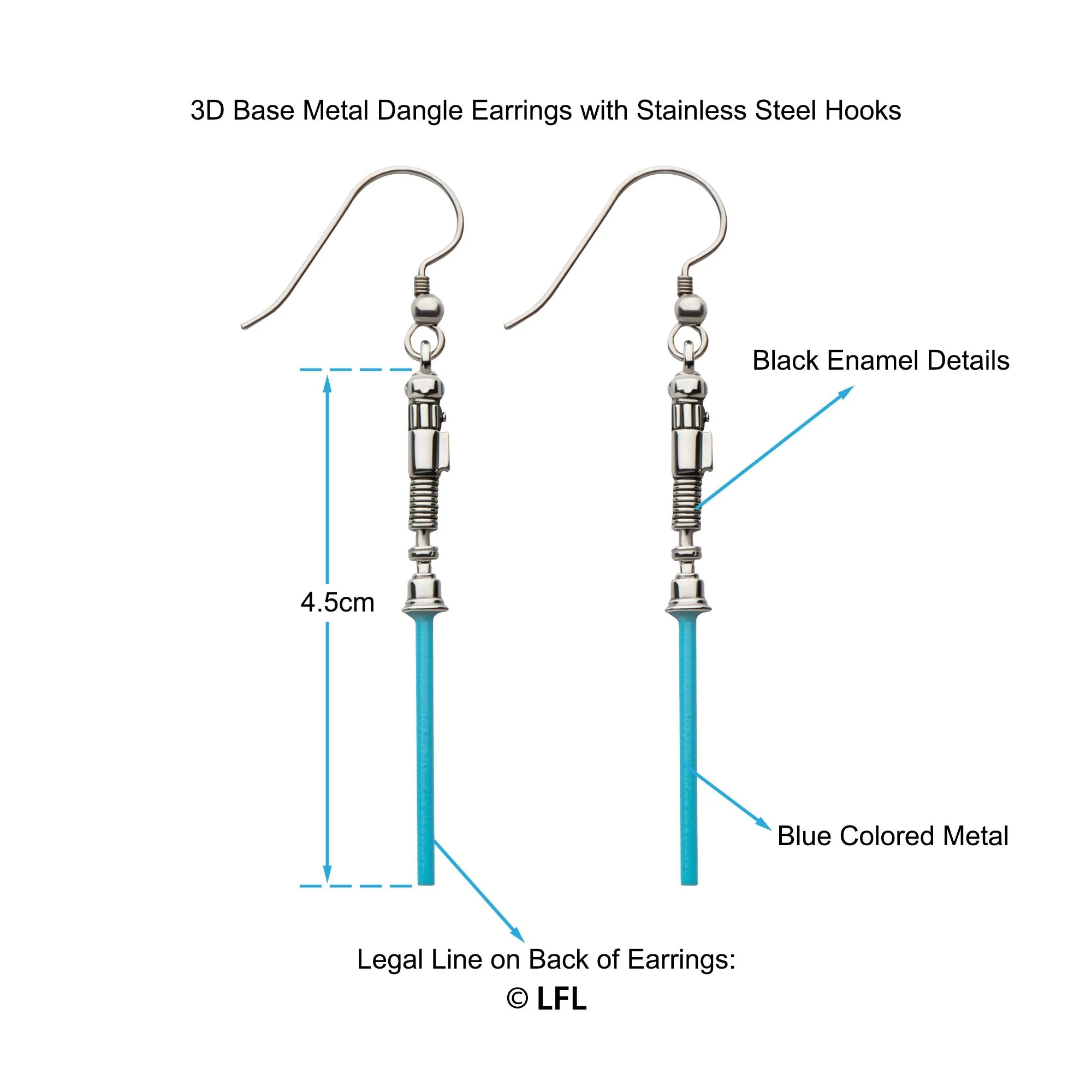 Star Wars Obi-Wan 3D Lightsaber Base Metal Dangle Earrings - Image 3