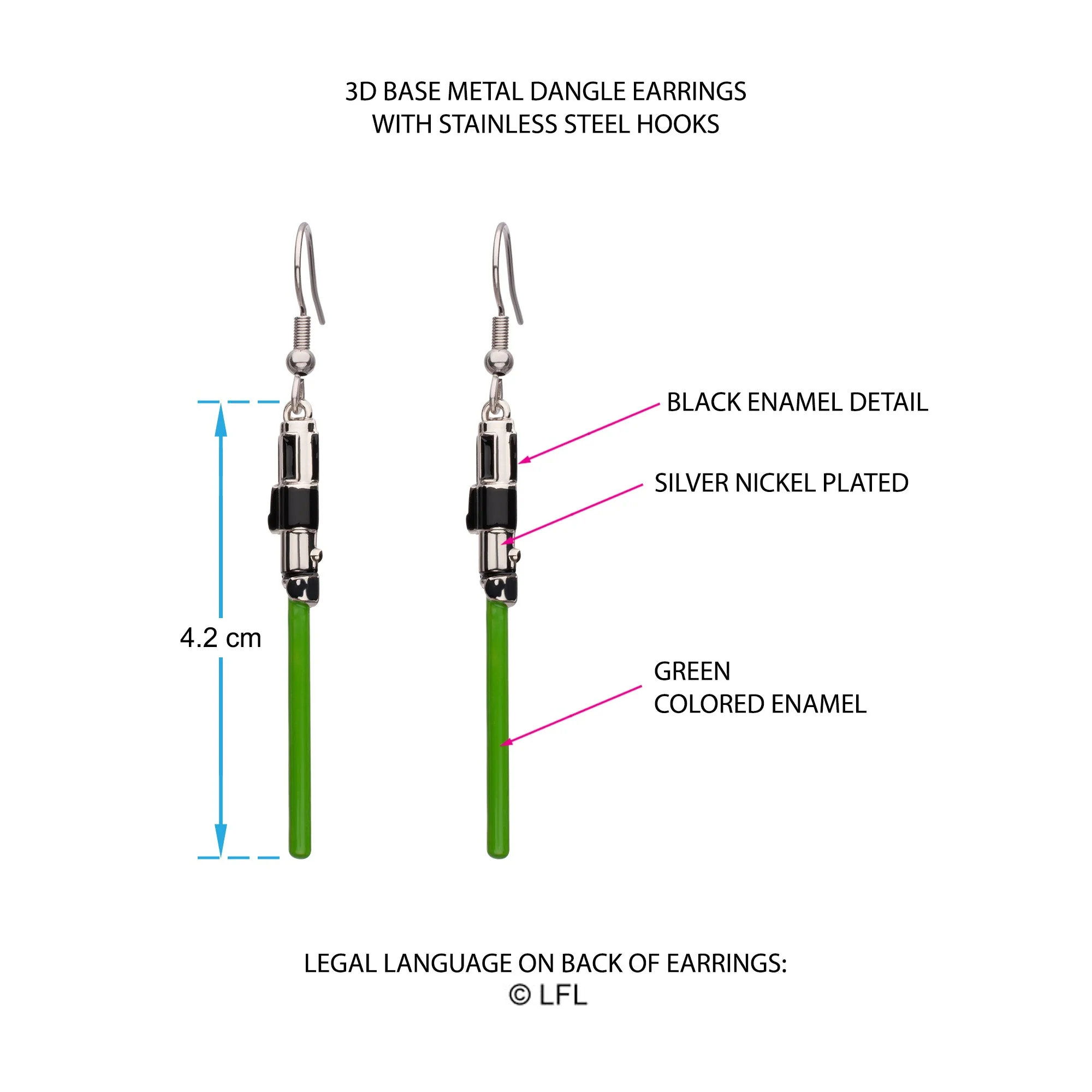Star Wars Yoda Lightsaber Drop Earrings - Image 3