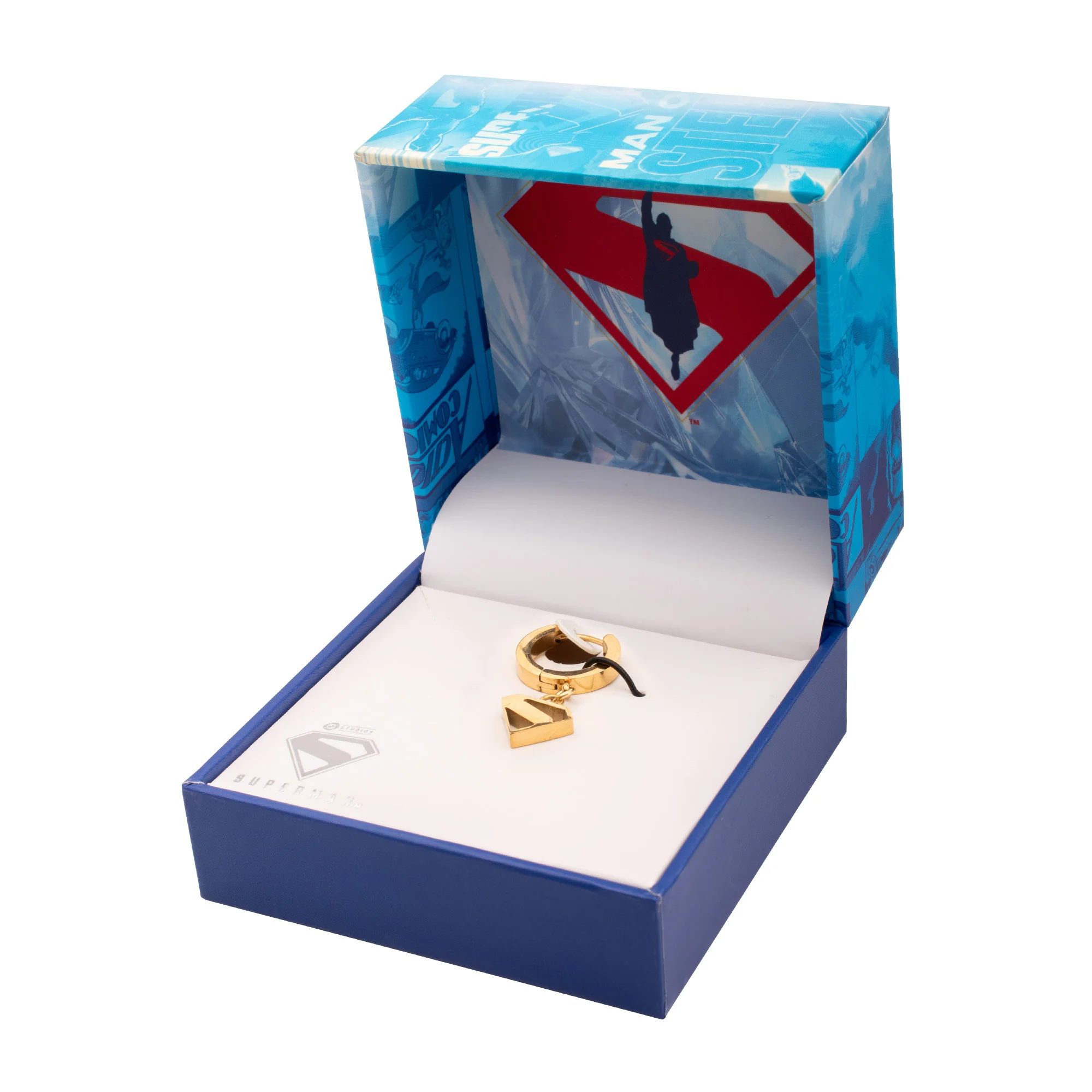 Superman Logo Cut Out Huggie Earrings – Gold Finish Stainless Steel Jewelry. Sold by piece - Image 2