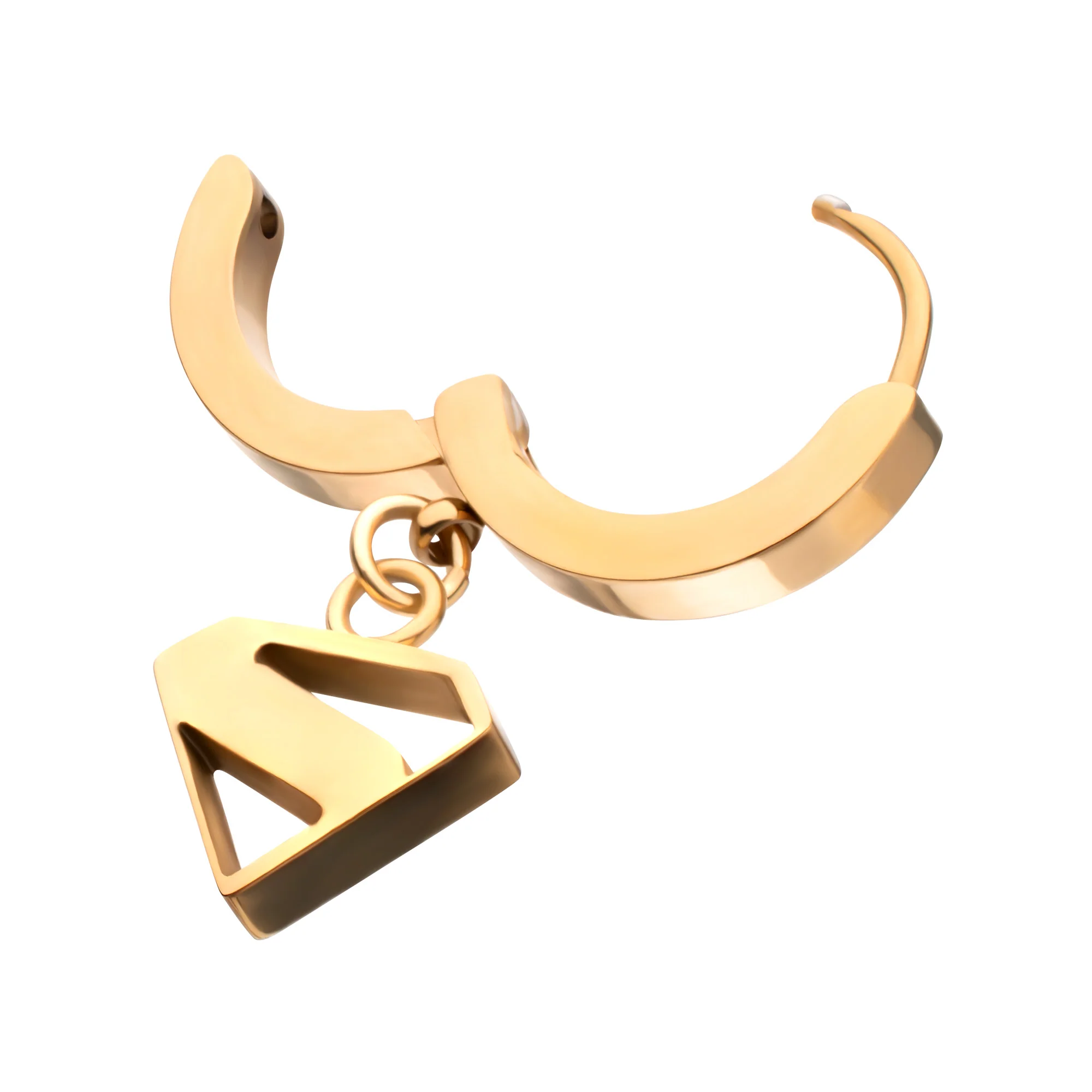 Superman Logo Cut Out Huggie Earrings – Gold Finish Stainless Steel Jewelry. Sold by piece - Image 5