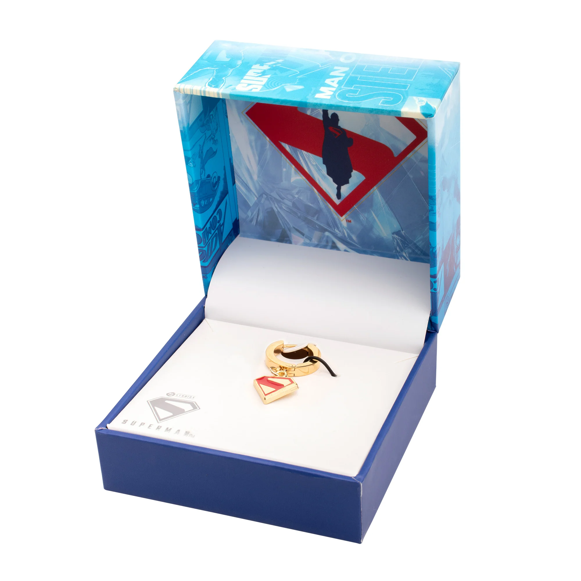 Superman Logo Shield Huggie Earrings – Bold Gold & Red Emblem Jewelry Sold by piece - Image 2