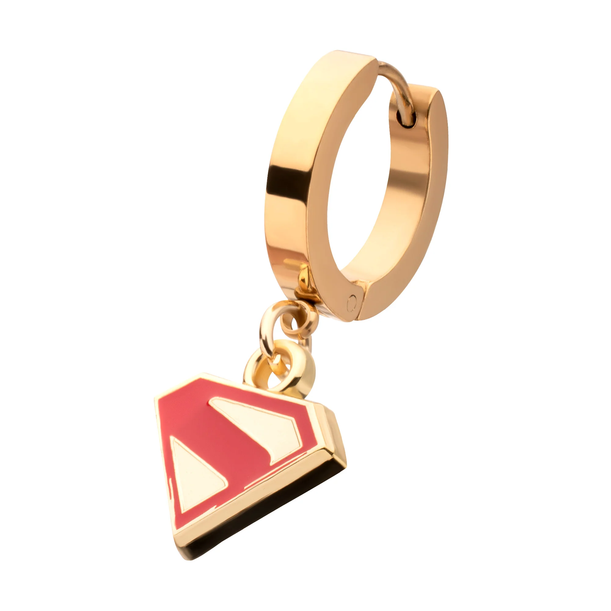 Superman Logo Shield Huggie Earrings – Bold Gold & Red Emblem Jewelry Sold by piece - Image 6