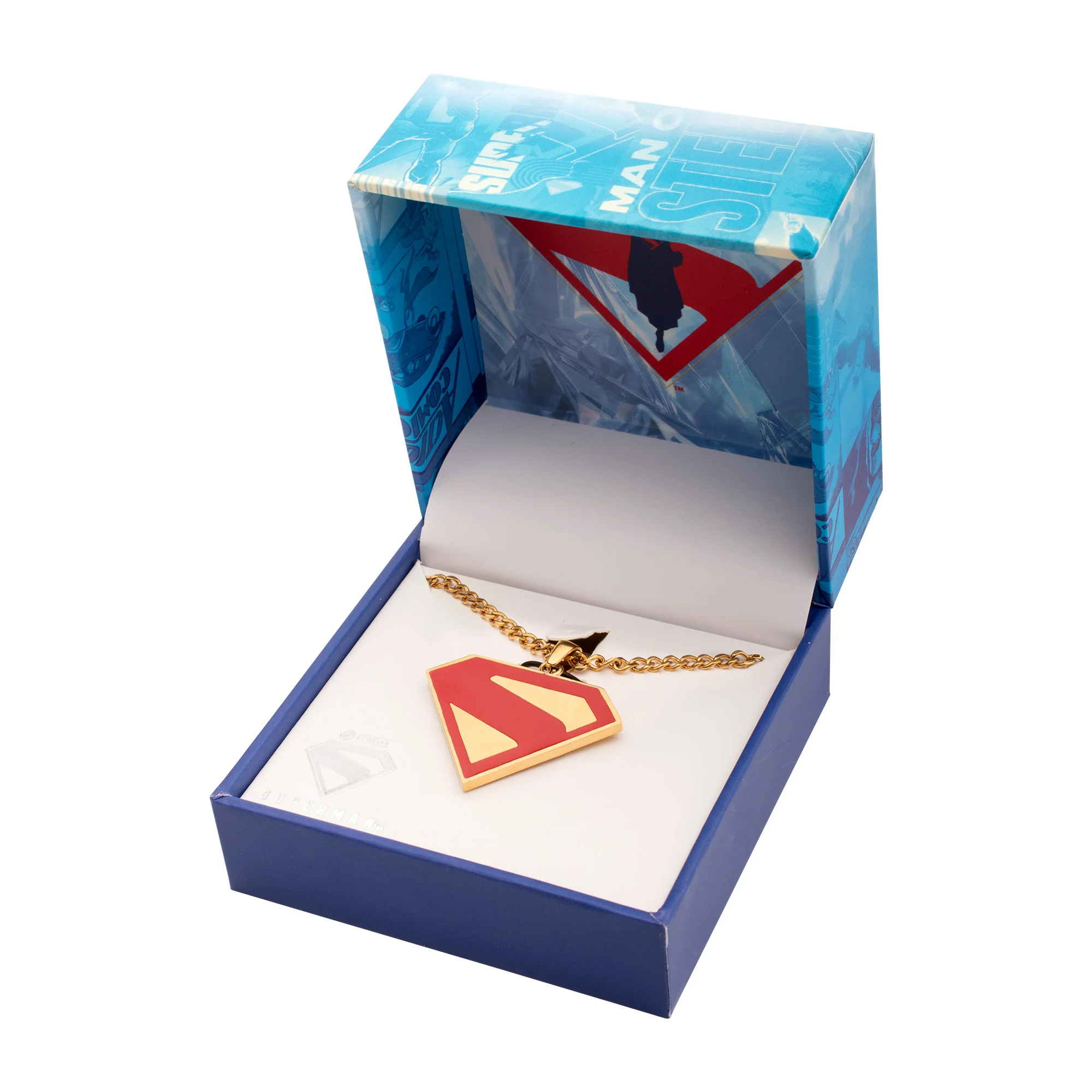 Superman Logo Steel Necklace – Gold & Red Enamel Collectible Jewelry - Image 2