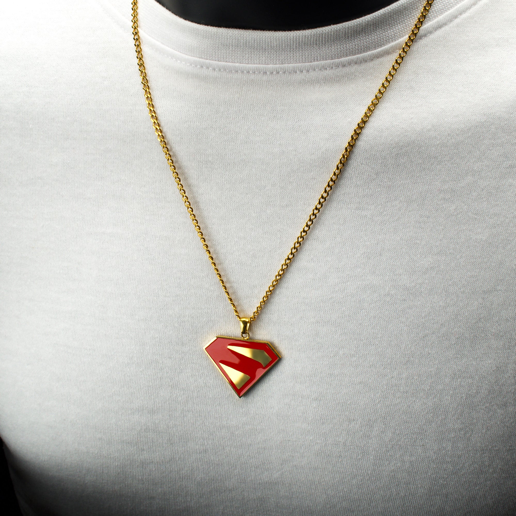 Superman Logo Steel Necklace – Gold & Red Enamel Collectible Jewelry - Image 4