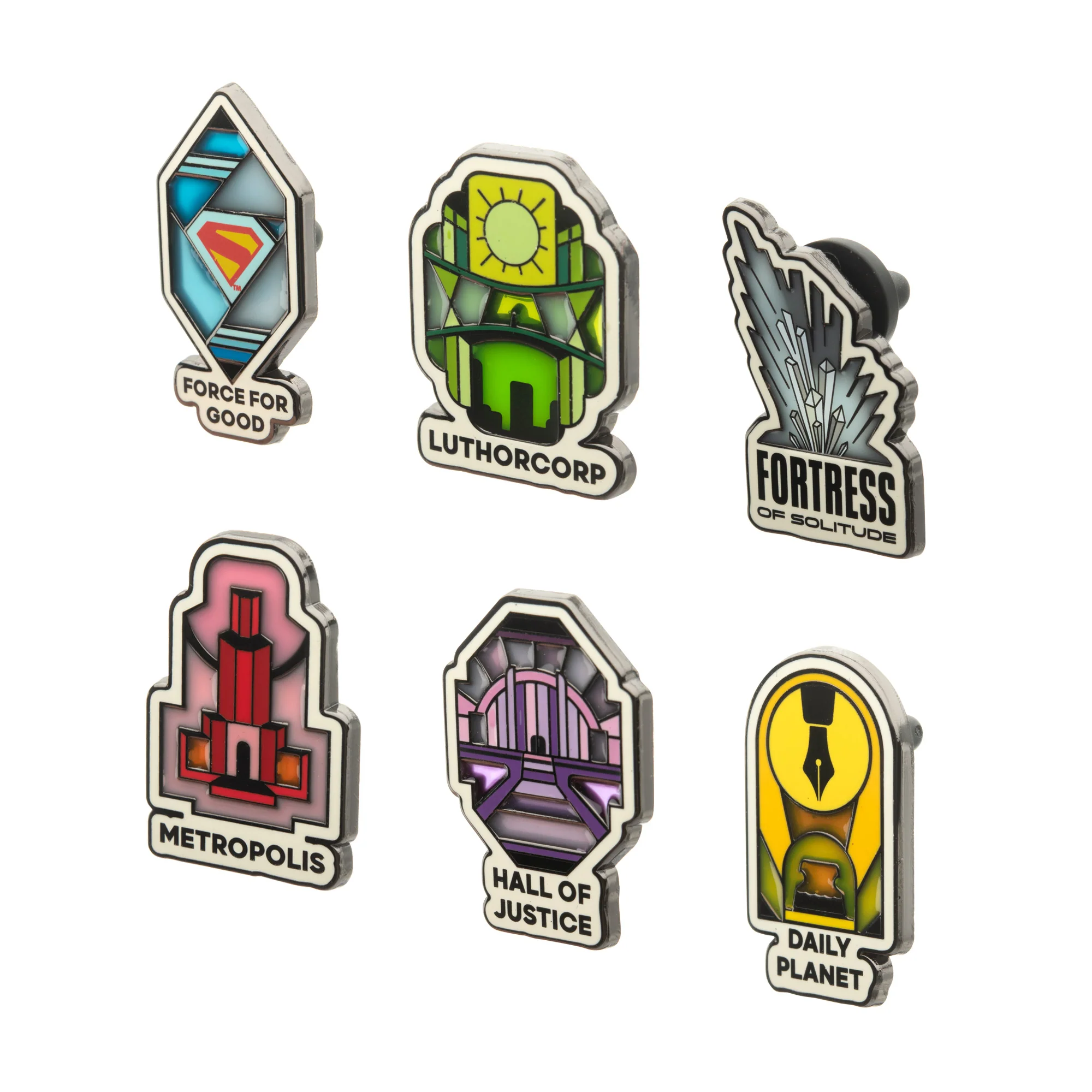 Superman Movie Stained Glass Pin Set – 6-Piece Collectible Jewelry - Image 4