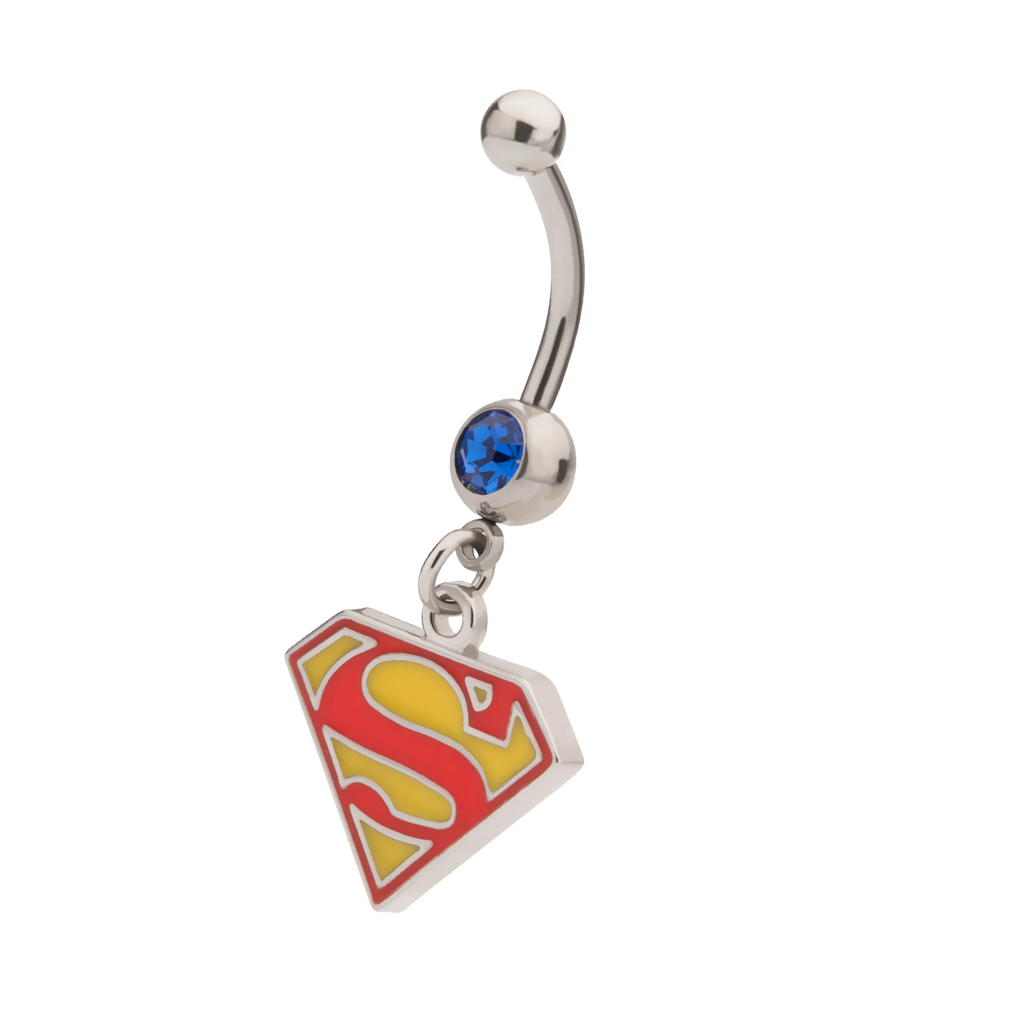 DC Comics Red/Yellow Superman Logo with Gem Dangle Navel - Image 3