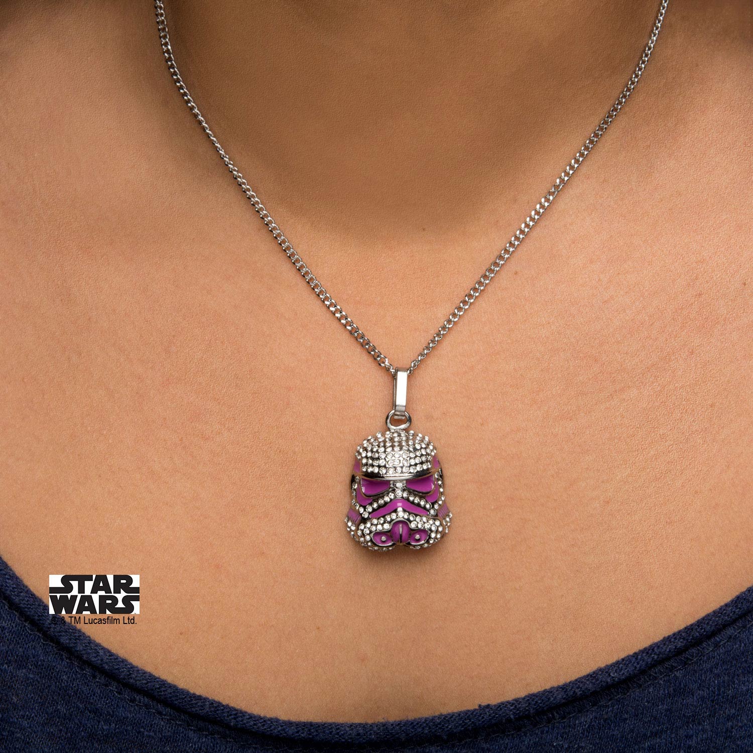 Star Wars Stormtrooper with Clear Gem and Pink Enamel Filled Pendant Necklace - Image 2