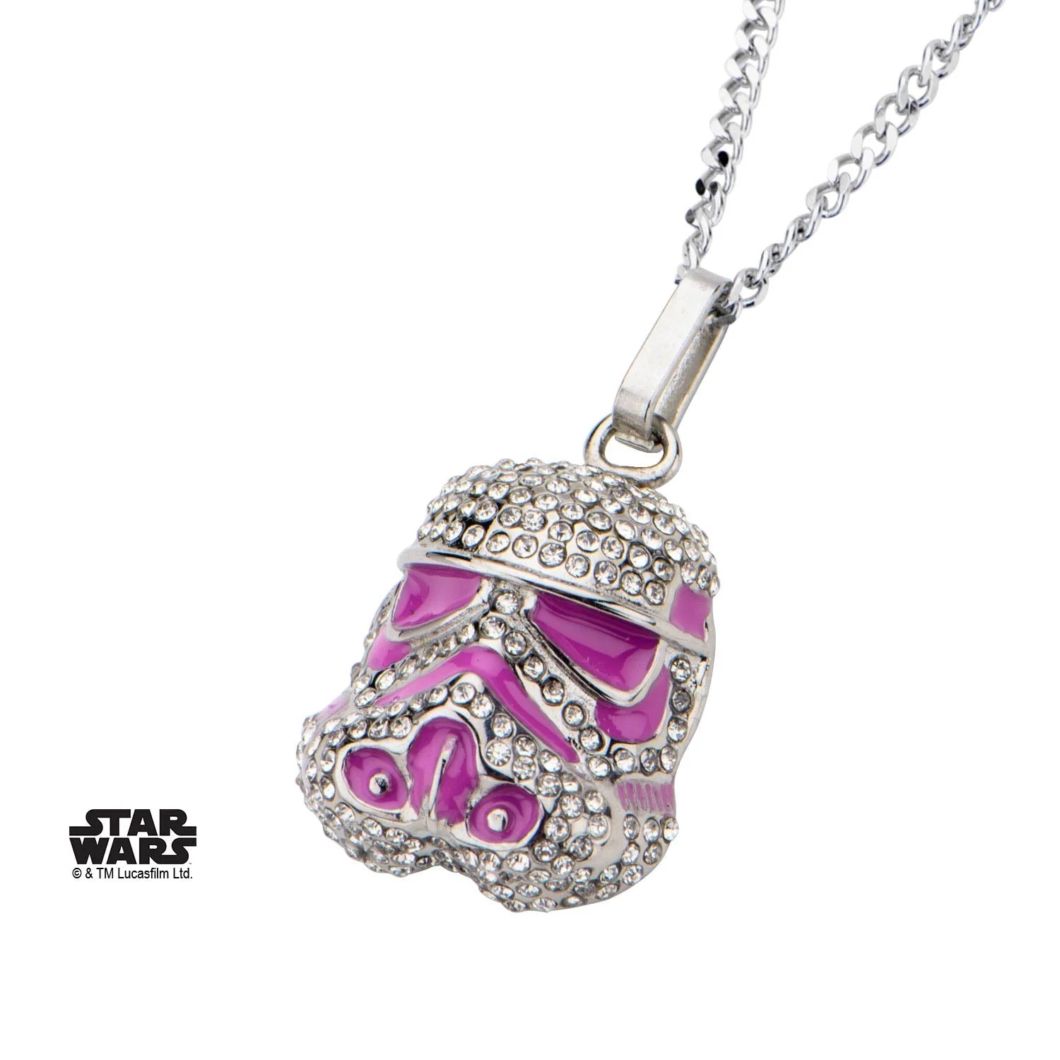 Star Wars Stormtrooper with Clear Gem and Pink Enamel Filled Pendant Necklace - Image 3