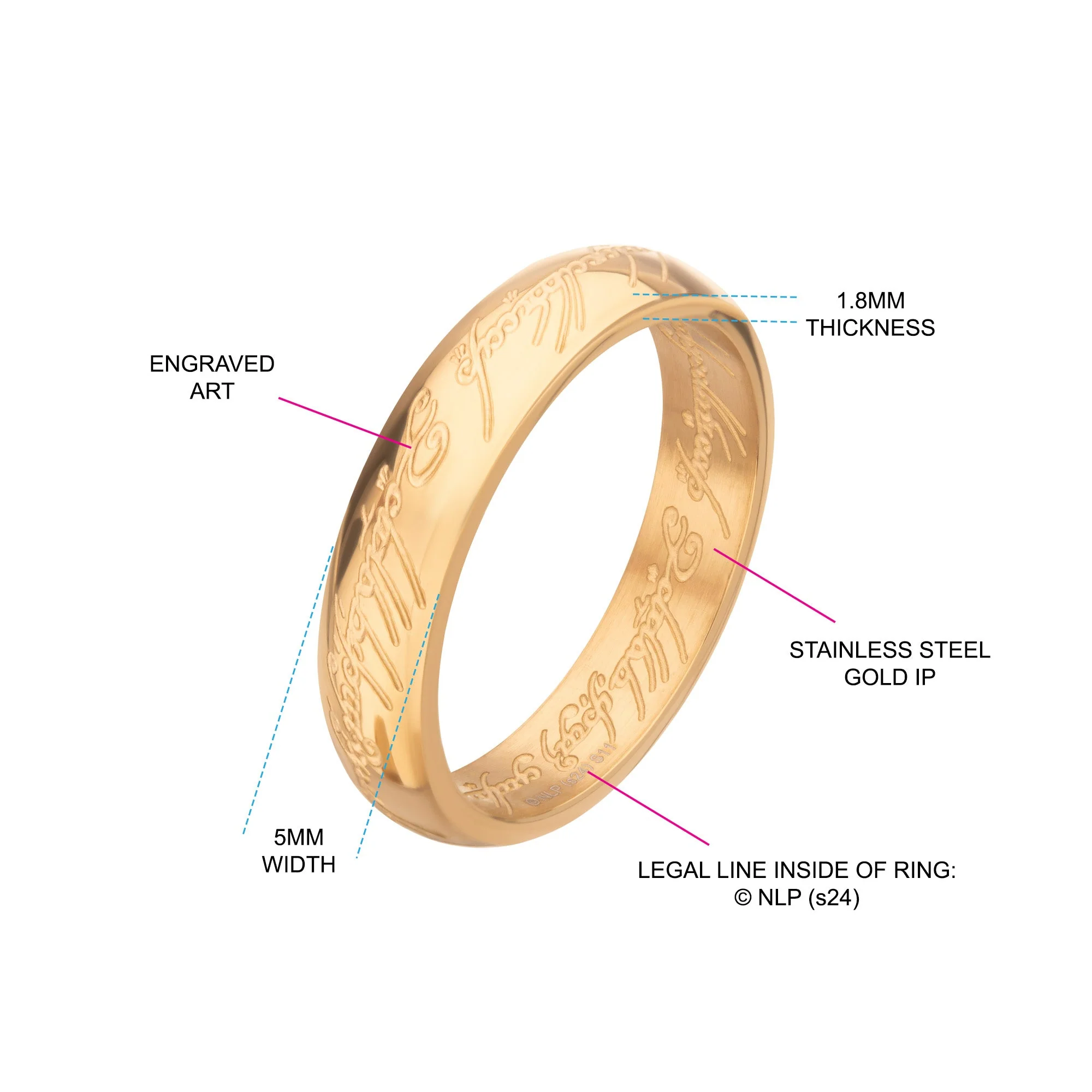 The Lord of the Rings Stainless Steel Gold IP The One Ring - Image 3