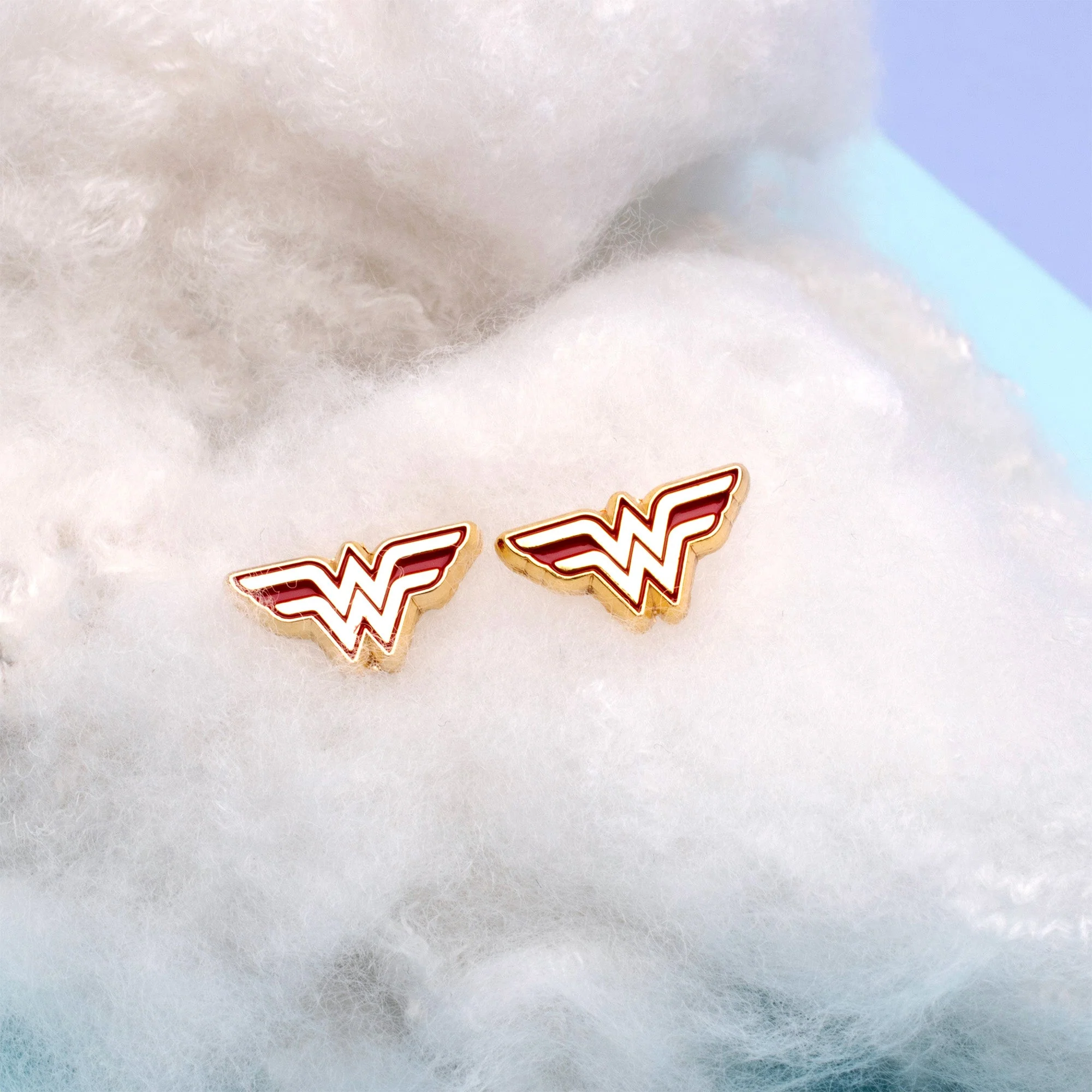 DC Comics Red/Gold Wonder Woman Logo Stud Earrings - Image 4