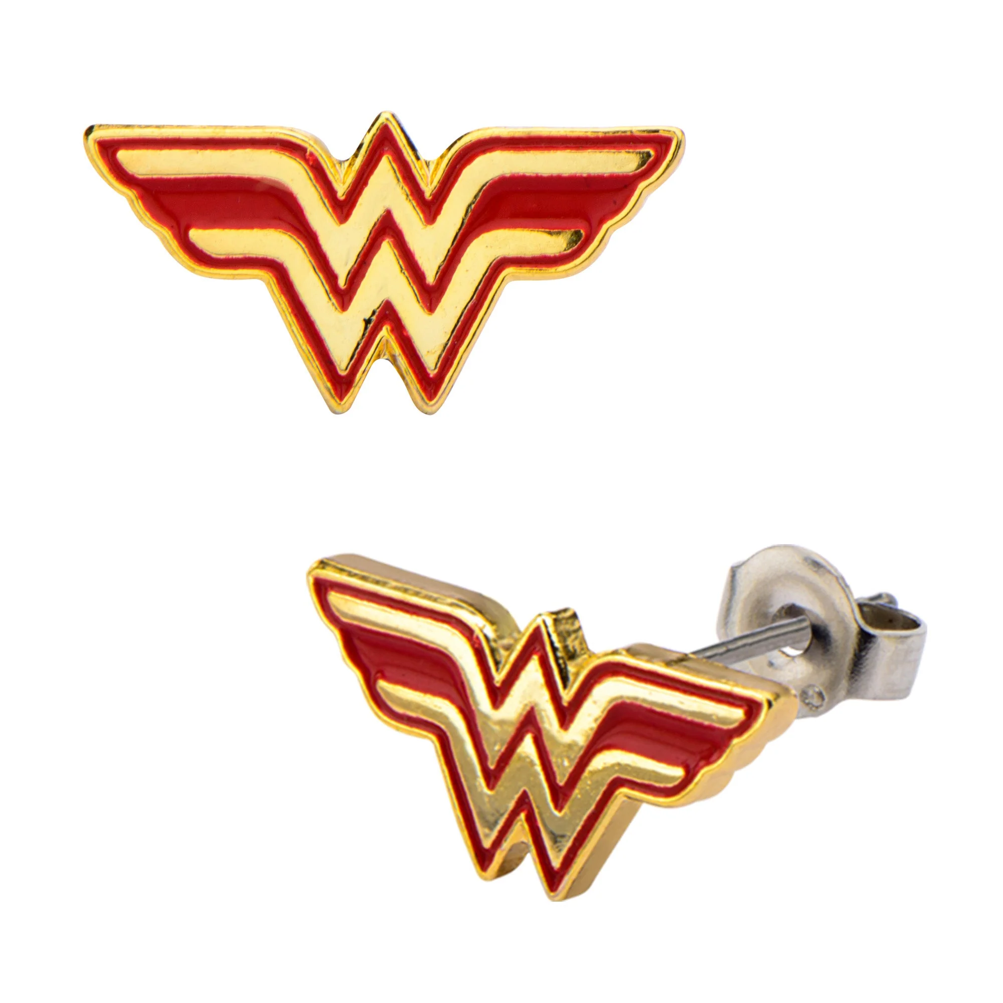 DC Comics Red/Gold Wonder Woman Logo Stud Earrings - Image 5