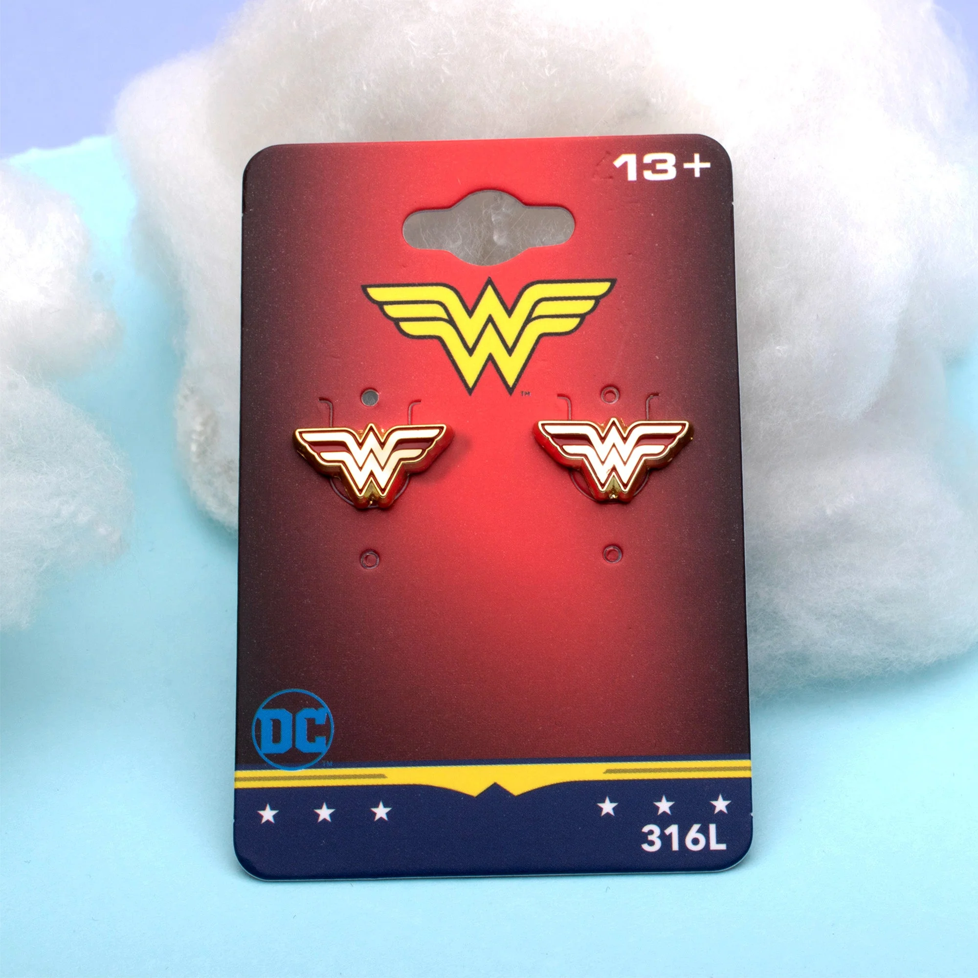 DC Comics Red/Gold Wonder Woman Logo Stud Earrings - Image 6