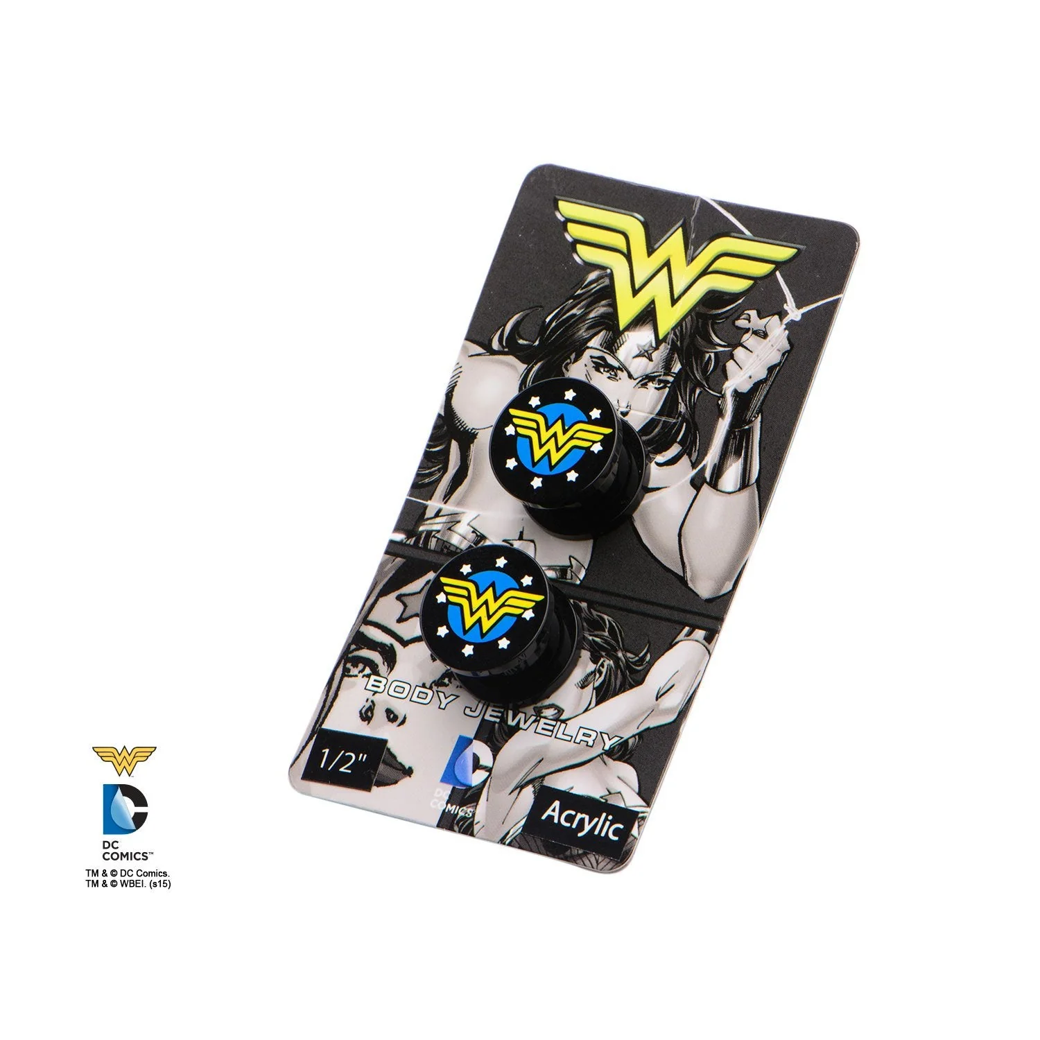 DC Comics Yellow Wonder Woman Logo Acrylic Screw Fit Plug - Image 2
