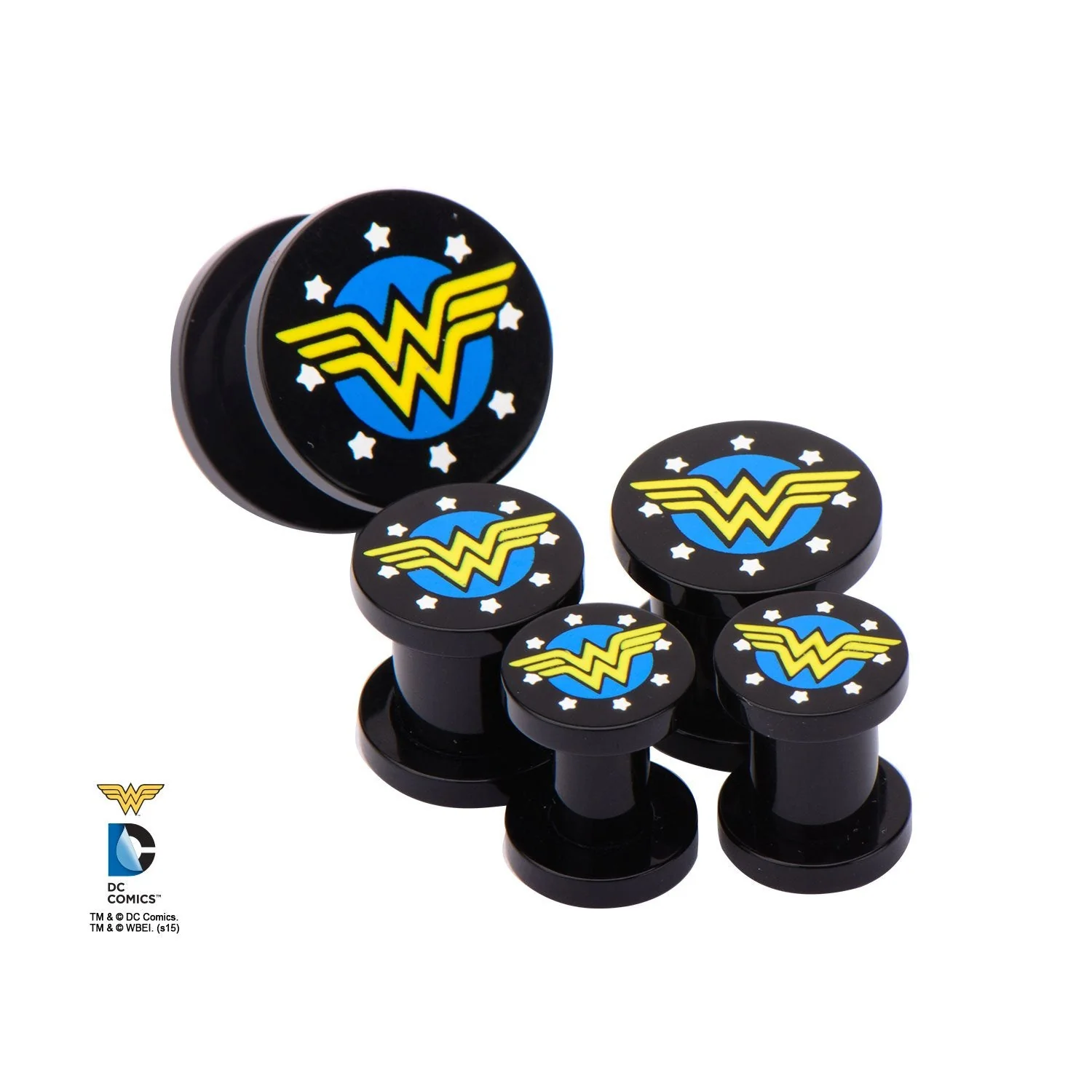 DC Comics Yellow Wonder Woman Logo Acrylic Screw Fit Plug - Image 3